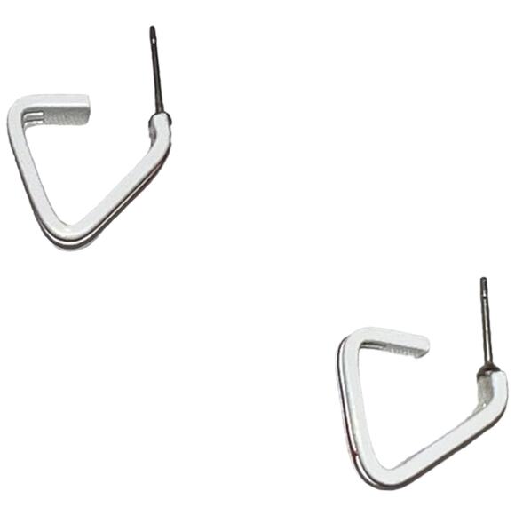 Vintage Angular Red & White Tri-Hoop Post Earrings 1980s Geometric Retro Jewelry - Picture 3 of 14